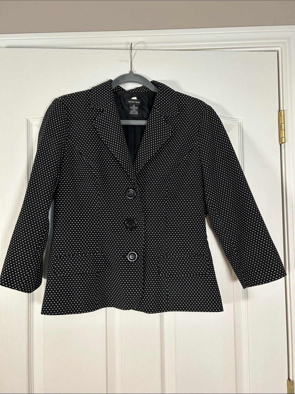 Vintage Spense Black Blazer with White Polka Dots Size Medium